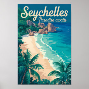 Poster Illustration de plage vintage aux Seychelles Art d