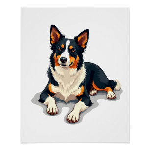 Poster Illustration de portrait de Border Collie tricolor
