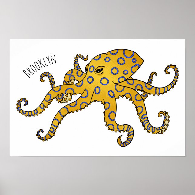 Poster Illustration de poulpe à anneau bleu (Devant)