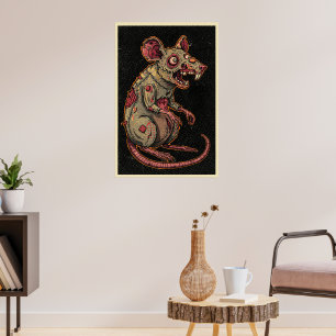 Poster Illustration de rat zombie effrayant