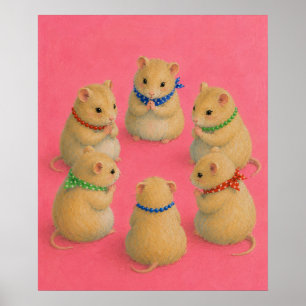 Poster Illustration de réunion de hamsters dans une salle
