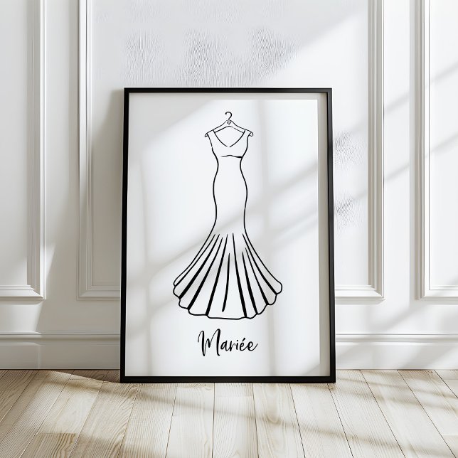 Poster Illustration de robe de mariée française dessinée  (Créateur téléchargé)
