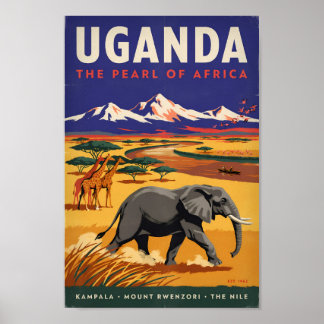 Poster Illustration de safari en Ouganda Art de voyage vi