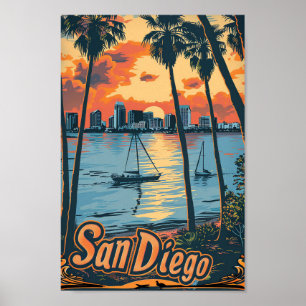 Poster Illustration de San Diego California Vintage voyag
