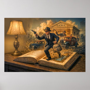 Poster illustration de scène de livre de gangster des ann