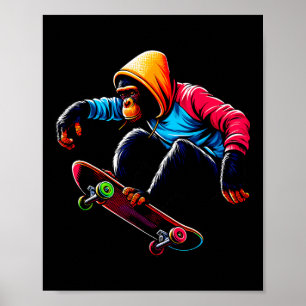 Poster Illustration de singe bonobo funky cool en skatebo