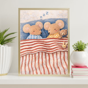 Poster illustration de souris endormies   art de souris m