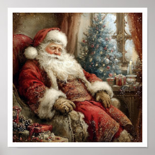 Poster Illustration de style Père Noël vintage endormi