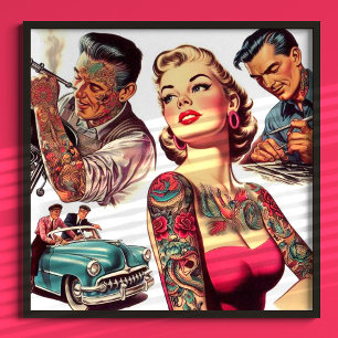 Poster Illustration de tatouage vintage old school