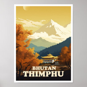 Poster Illustration de Thimphu Bhutan Art Vintage voyage
