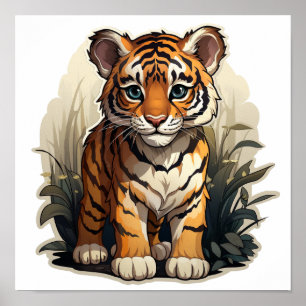 Poster Illustration de tigre de dessin