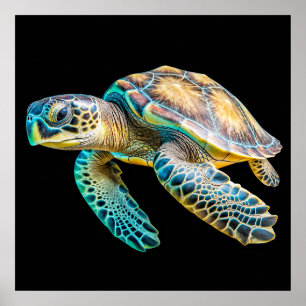 Poster Illustration de tortue de natation colorée mignonn