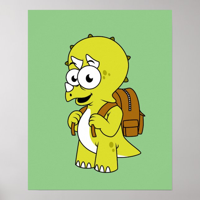 Poster Illustration De Tricératops Avec Sac À Dos. (Devant)