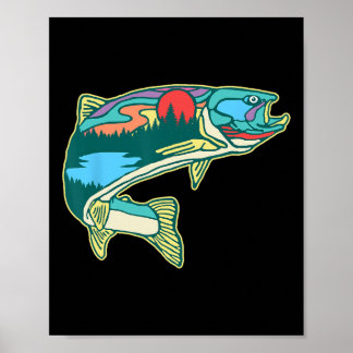 Poster Illustration de truite de nature pêche à la mouche