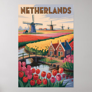 Poster Illustration de tulipes des Pays-Bas Art de voyage
