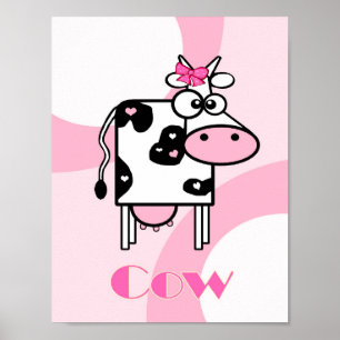 Poster Illustration de vache caricaturale avec les coeurs