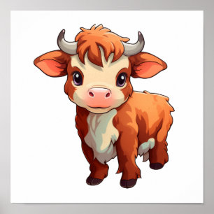 Poster Illustration de vache de dessin animé