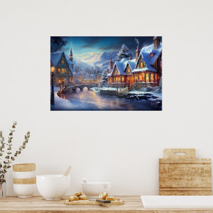 Poster Illustration de village hivernal