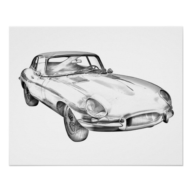 Poster Illustration de voiture de sport antique Jaguar XK (Devant)