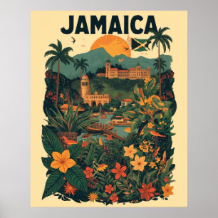 Poster Illustration de voyage à la Jamaïque de style vint