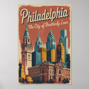 Poster Illustration de voyage à Philadelphie Pennsylvanie