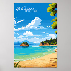 Poster Illustration de voyage Abel Tasman Nouvelle-Zéland