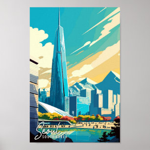 Poster Illustration de voyage Art vintage Séoul Corée du