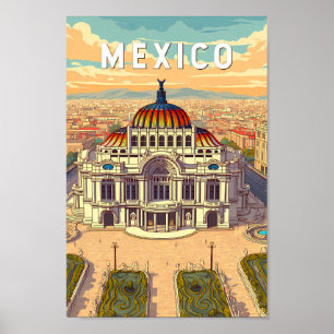 Poster Illustration de voyage artistique vintage du Mexiq