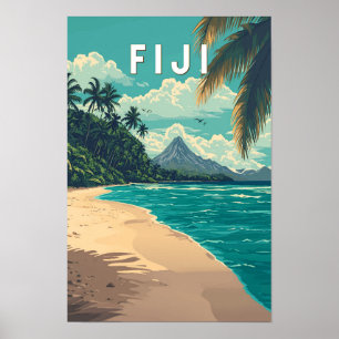 Poster Illustration de voyage artistique vintage Fidji