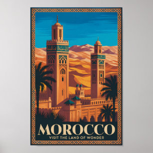 Poster Illustration de voyage dans le désert marocain Art