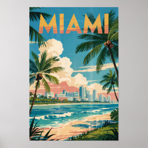 Poster Illustration de voyage d'art vintage à Miami Flori