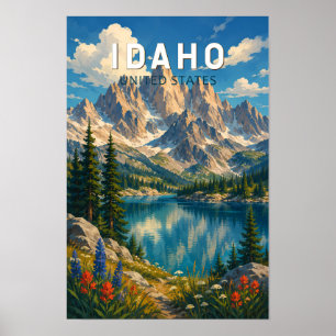 Poster Illustration de voyage d'art vintage de l'Idaho