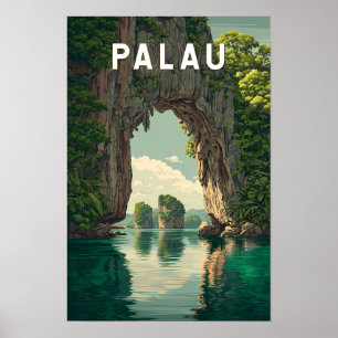 Poster Illustration de voyage d'art vintage des Palaos