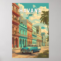 Illustration de voyage d'art vintage La Havane Cub