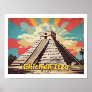 Poster Illustration de voyage de Chichen Itza Mexico Pop 