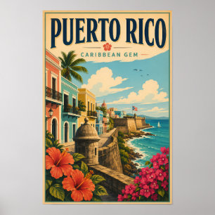Poster Illustration de voyage de la côte de Porto Rico Ar