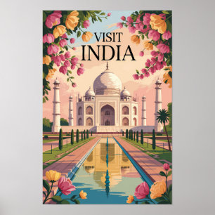 Poster Illustration de voyage de l'Inde Taj Mahal Art vin