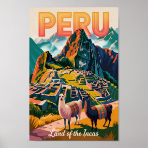 Poster Illustration de voyage de Machu Picchu Pérou Art V