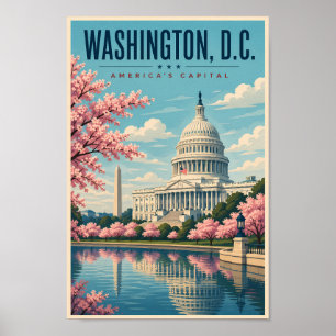 Poster Illustration de voyage des cerisiers en fleurs à W