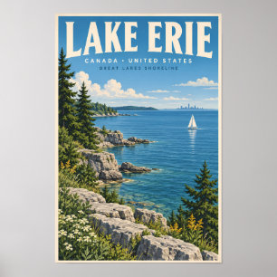 Poster Illustration de voyage du lac Érié Art vintage
