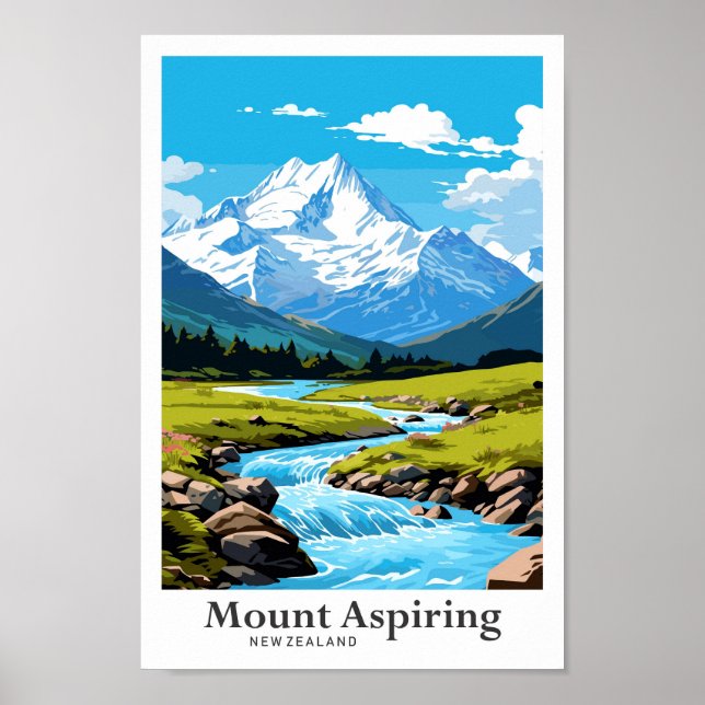 Poster Illustration de voyage du Mont Aspiring en Nouvell (Devant)