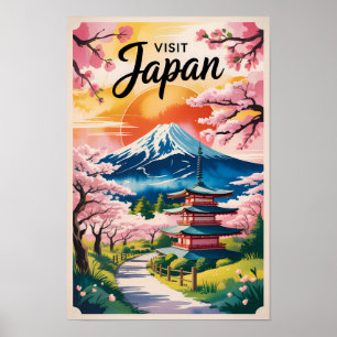 Poster Illustration de voyage du mont Fuji au Japon Art v