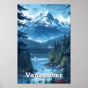 Poster Illustration de voyage en art Vintage de Vancouver