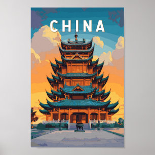 Poster Illustration de voyage en Chine Art vintage