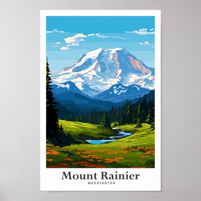 Poster Illustration de voyage Mount Rainier Washington (Devant)