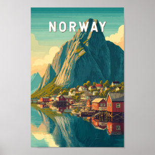 Poster Illustration de voyage Norvège Art vintage