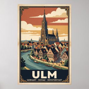 Poster Illustration de voyage rétro de Ulm Allemagne Vint