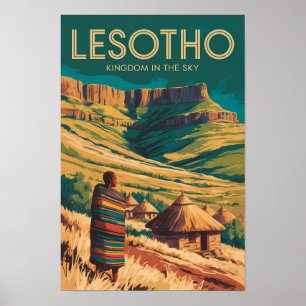 Poster Illustration de voyage rétro du Drakensberg Lesoth