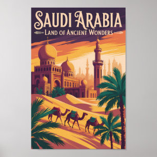 Poster Illustration de voyage rétro sur le désert d'Arabi