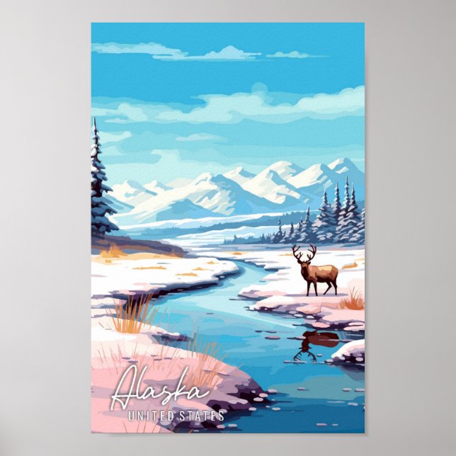 Poster Illustration de voyage vintage Alaska United State (Devant)
